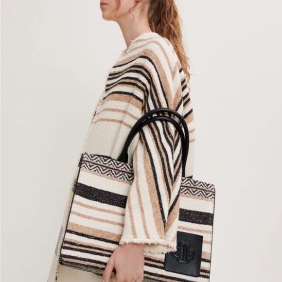 Maje Striped Wool Tote – French Boho Chic Shoulder Bag - Picture 3 of 13